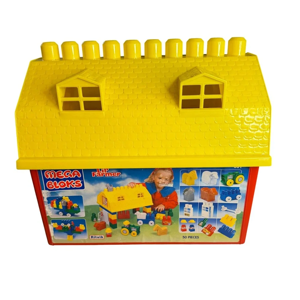 Vintage Mega Bloks Lil Farmer 801 Barn Building‎ Set with Tractor and Animals